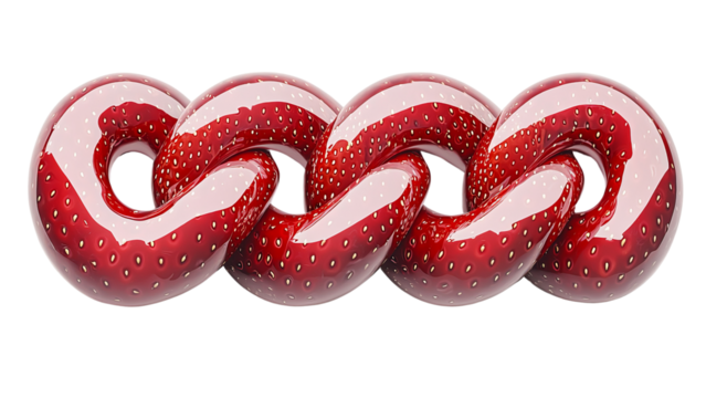 Png of A vibrant, glossy red chain with a strawberry pattern, symbolizing connection and sweetness on transparent background.