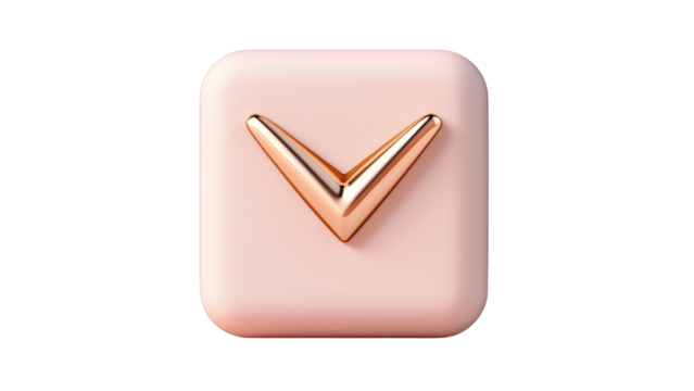 Png of Stylish pink and gold downward arrow button, perfect for user interfaces, conveying elegance and simplicity on transparent background.