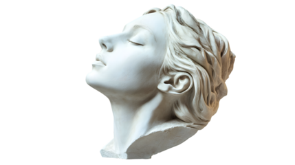 Venus Head Replica in Gypsum: Elegant Isolated Sculpture on Transparent Background Display.