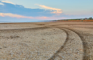 Tire Tracks on a Dried Lake Bed