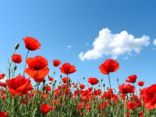 Obraz premium Poppy field and blue sky