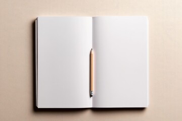 Blank notebook lies open with pencil placed neatly, inviting cre