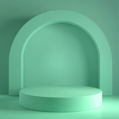 Minimalist mint green podium display, product showcase, studio background