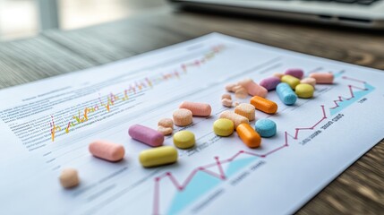 Market trends report with line charts and candy market metrics beside gourmet licorice