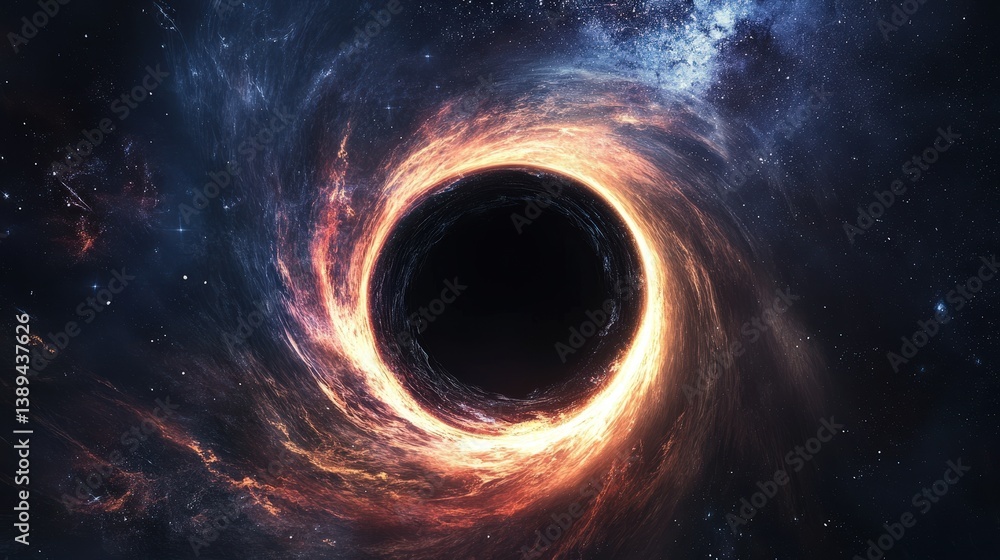 Aufkleber a mysterious black hole bending light around its event horizon, creating a mesmerizing effect.