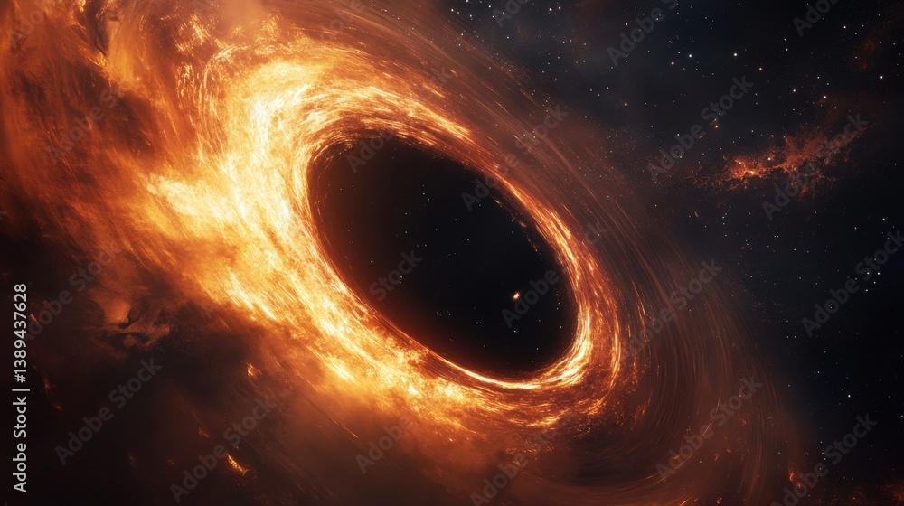 Poster a mysterious black hole bending light around its event horizon, creating a mesmerizing effect.