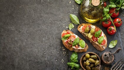 Delicious Bruschetta Appetizer with Copy Space