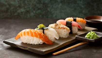 Delicious Sushi Selection with Copy Space