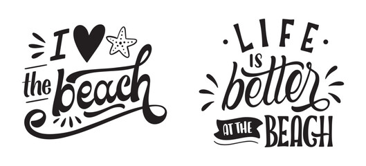 Set Monochrome lettering beach stickers collection