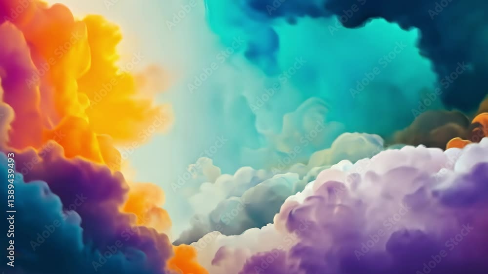 Poster colorful abstract clouds create a vibrant sky filled with dynamic hues and soft shapes, abstract pai