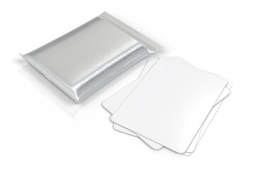 3D Playing cards collectible with shiny foil plastic booster pack mockup isolated. Blank trading card, cards of poker hand, bet, casino, gambling, board game, game cards, credit card or business card