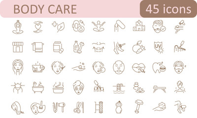 set of icons for body care, face and cosmetology. set drawn with a pen. Massage, spa, teeth whitening, beauty salon
