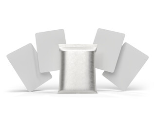 3D Playing cards collectible with shiny foil plastic booster pack mockup isolated. Blank trading...