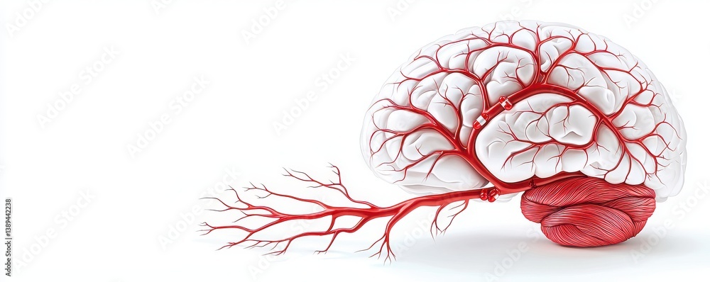 Poster bleeding stroke artery, artistic representation of a brain with intricate blood vessel details, symb