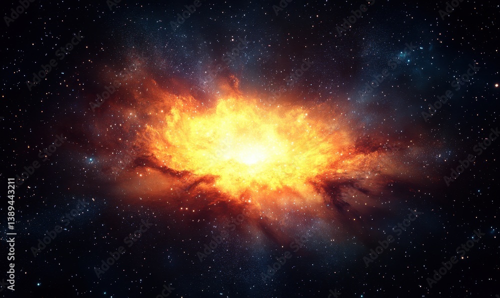 Poster cosmic explosion in space; fiery nebula; background stars; science fiction; visual effects