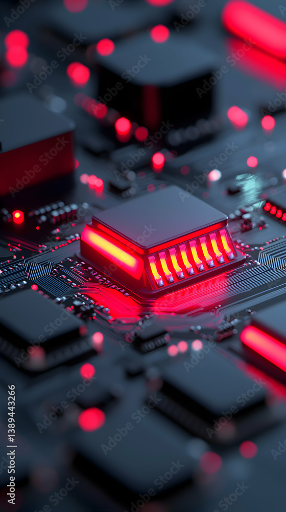 Aufkleber red glowing circuit board with central processor