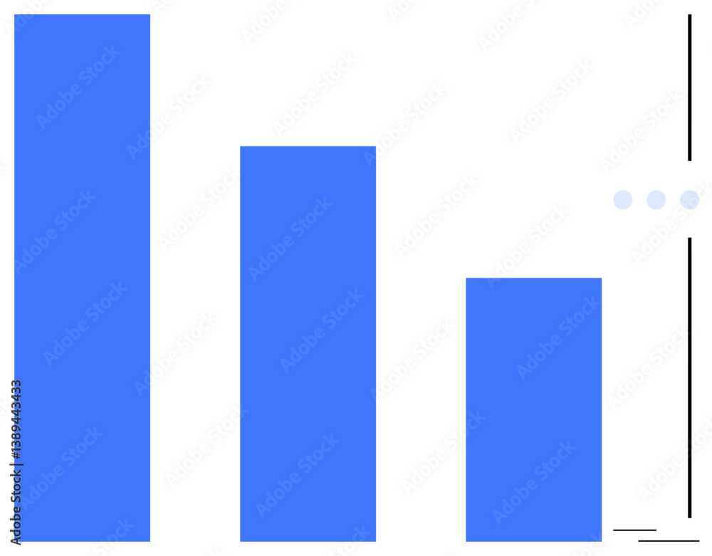 Poster vertical blue bar graph with three bars of descending height, small dots, and minimalist marks. idea
