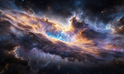 Fototapeta premium Cosmic Nebula Celestial Cloudscape, glowing gas, space background, astronomy art