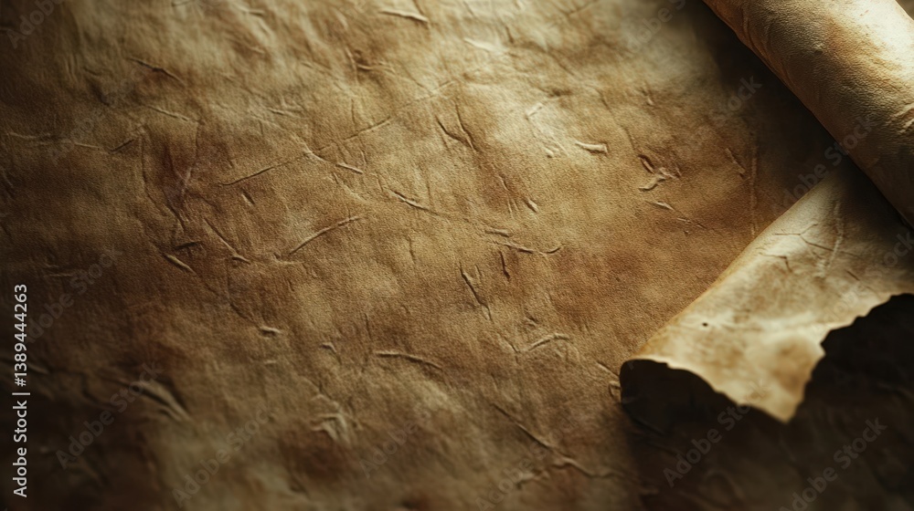 Aufkleber a parchment scroll texture with curled edges and a slightly wrinkled surface.