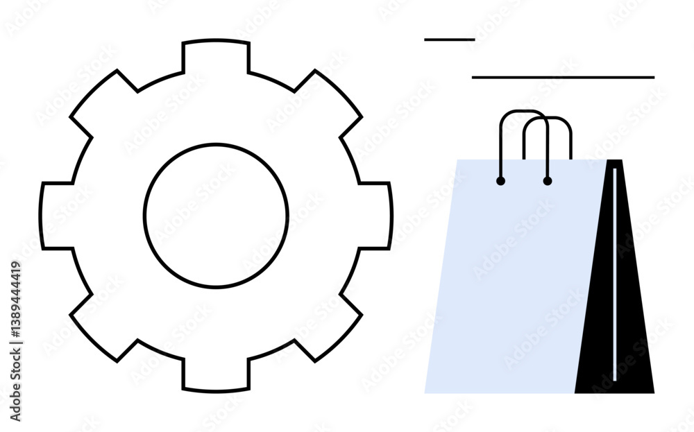 Poster gear symbolizing automation paired with a shopping bag for e-commerce connection. ideal for technolo