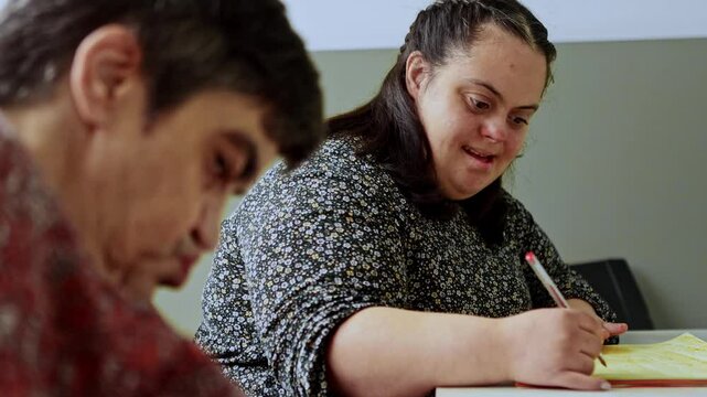 Female residents with mental disabilities engaging in creative activities