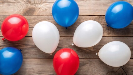 Naklejka premium Colorful balloons arranged on wooden background for celebration 