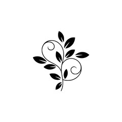 Elegant Minimalist Black Branch with Leaves on White, Graphic Design