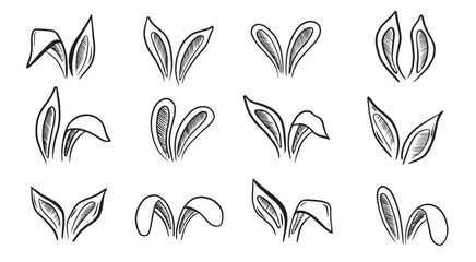 Fototapeta premium Rabbits's ears set, Happy Easter, Hand drawn illustration.