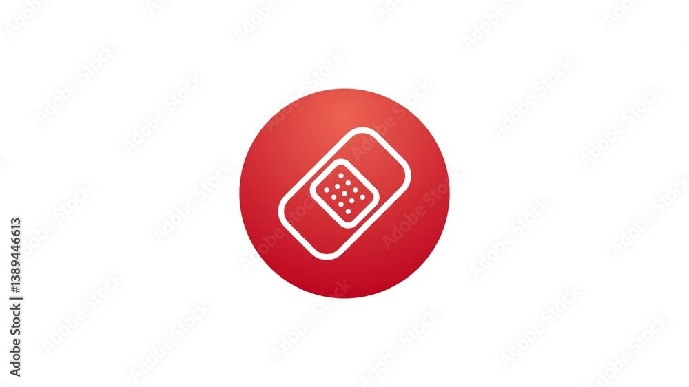 Aufkleber animated button with icon. healthcare collection. medical plaster symbol. white contour in red gradi