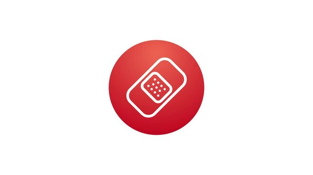 Animated button with icon. Healthcare collection. Medical plaster symbol. White contour in red gradient frame with alpha channel. Reveal, 3 clicks and disappear animation for ui.