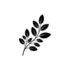 Elegant Black Leafy Branch Silhouette on White Background