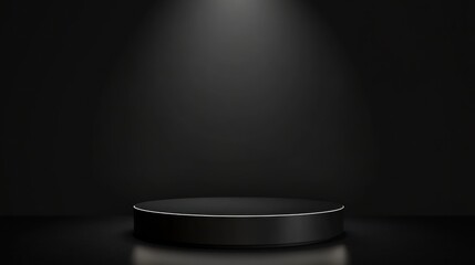 Empty black podium stage. Spotlight. Product display