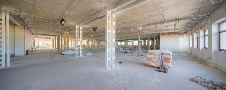 Empty industrial space ready for renovation and construction