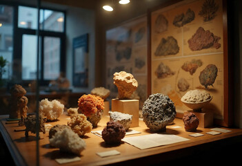 Geology museum exhibit of rocks and minerals