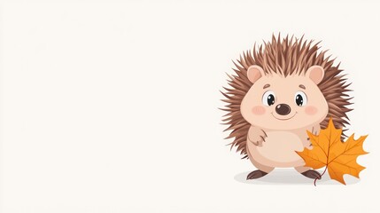 Cute cartoon hedgehog with autumn leaf (1)