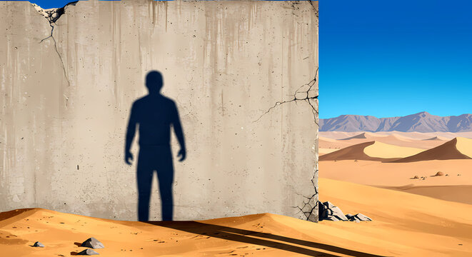 Fototapeta Human shadow with no body on a concrete wall