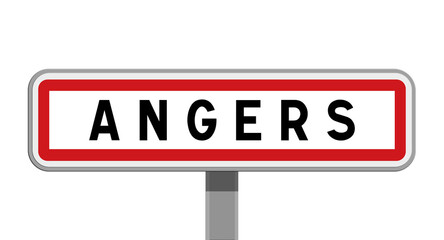 Panneau sur poteau central de ville d'Angers, Maine-et-Loire, Pays de la Loire
