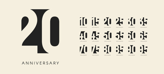 Vintage elegant black anniversary numbers on cream. Classic branding for boutique identity, retro themed event promotion. Warm soft tone, serif styling. Vector illustration