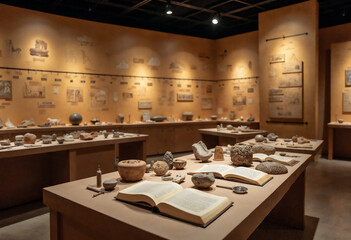 Museum room with ancient exhibits and artifacts