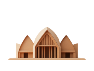 Creative cardboard box design showcase cutout background architectural model indoor front view conceptual art