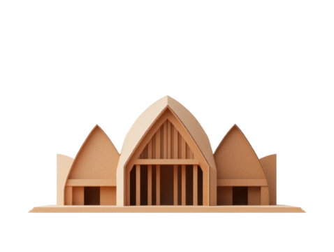 Creative cardboard box design showcase cutout background architectural model indoor front view conceptual art