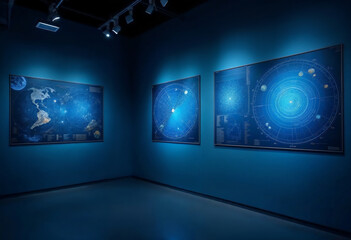 Planetarium room with celestial wall displays
