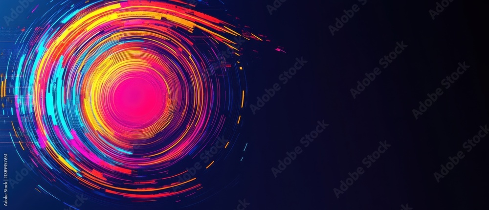 Poster abstract colorful circular motion background with vibrant light trails and dark copy space concept o