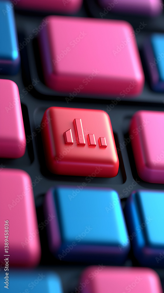 Poster closeup of red and blue keyboard keys with pixelated signal icon