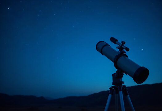 Telescope set up under a starry night sky - Powered by Adobe