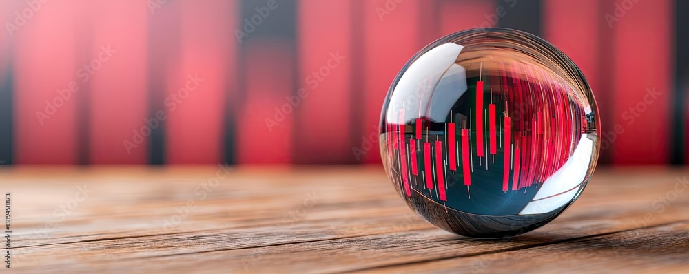 Poster candlestick in crystal globe with stock market prediction concept. abstract visualization of sound w