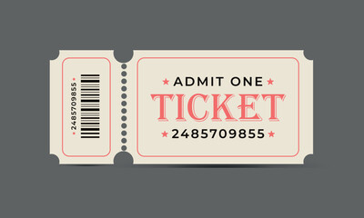 Classic ticket template for various events.Vector coupon on gray background