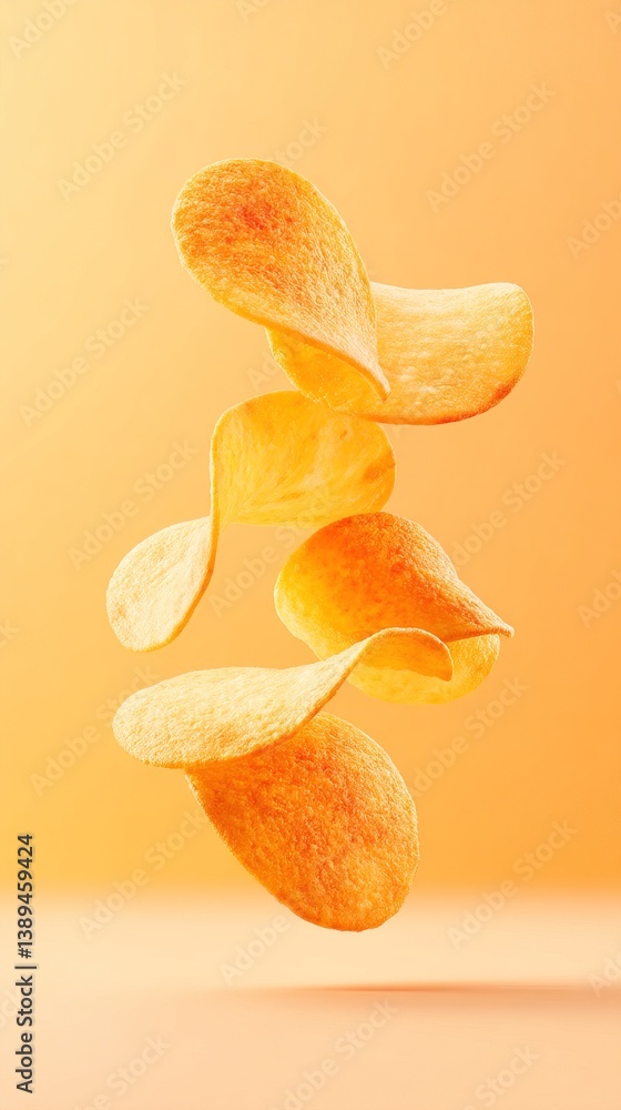 Poster floating chips with soft lighting on clean background