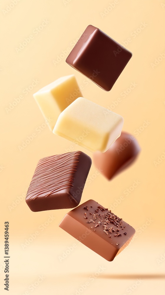 Poster floating chocolates capture attention in studio setting