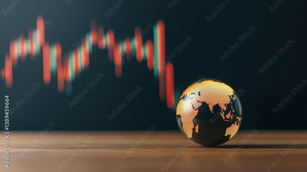Poster candlestick in crystal globe with stock market prediction concept. globe resting on a table with fin